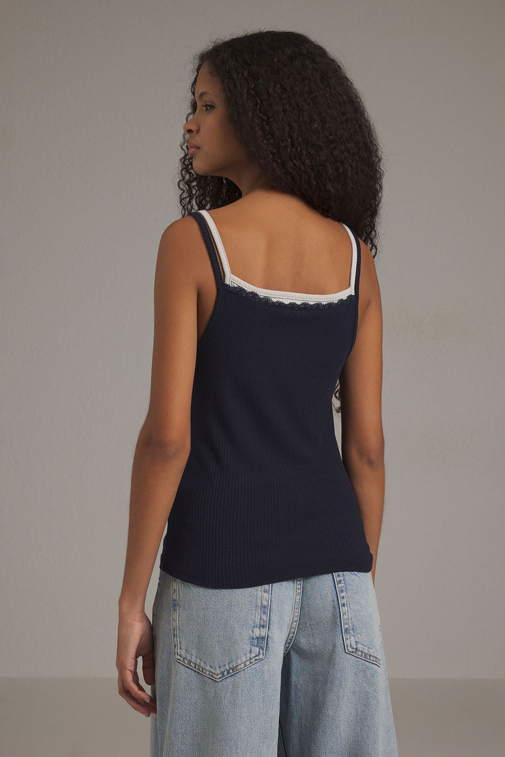 TRENDYOLMILLA Lacivert Cift Katl? Dantel Detayl? Fitilli Fitted/Vucuda Oturan Orme Atlet TWOSS25AL00035 фото 4