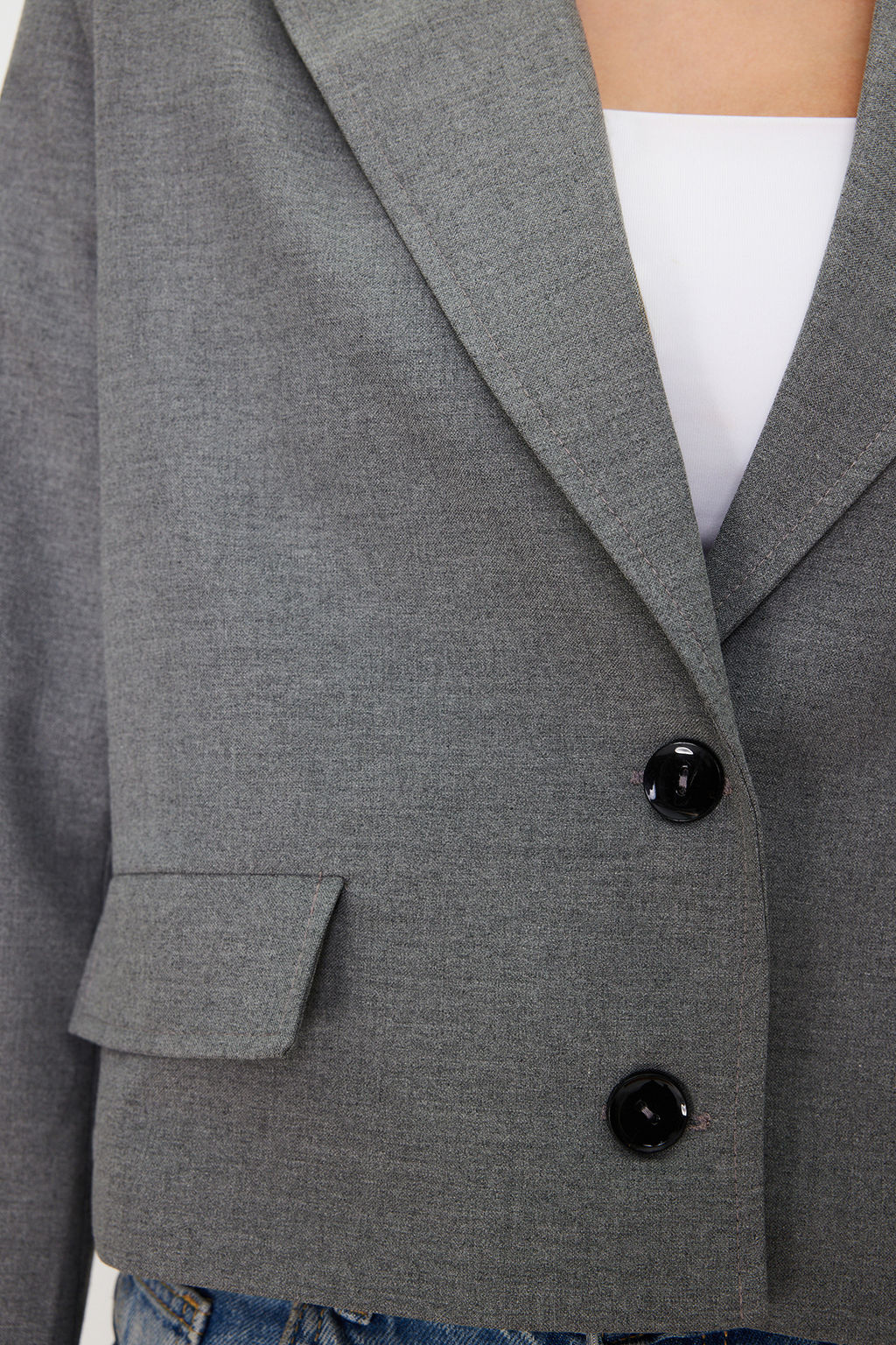 TRENDYOLMILLA Antrasit Kolu Manset Detayl? Dokuma Blazer Ceket TWOSS24BC00015  фото 6