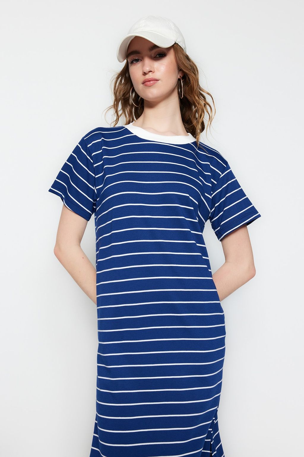 Lacivert Cizgili Y?rtmac Detayl? Shift/Duz Maxi Orme Elbise TWOSS23EL00690 - Trendyolmilla фото 2