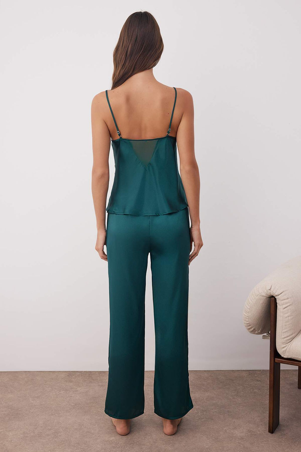 Cok Renkli Duz Dantel Detayl? Saten Dokuma Pijama Tak?m? THMAW26PT00008