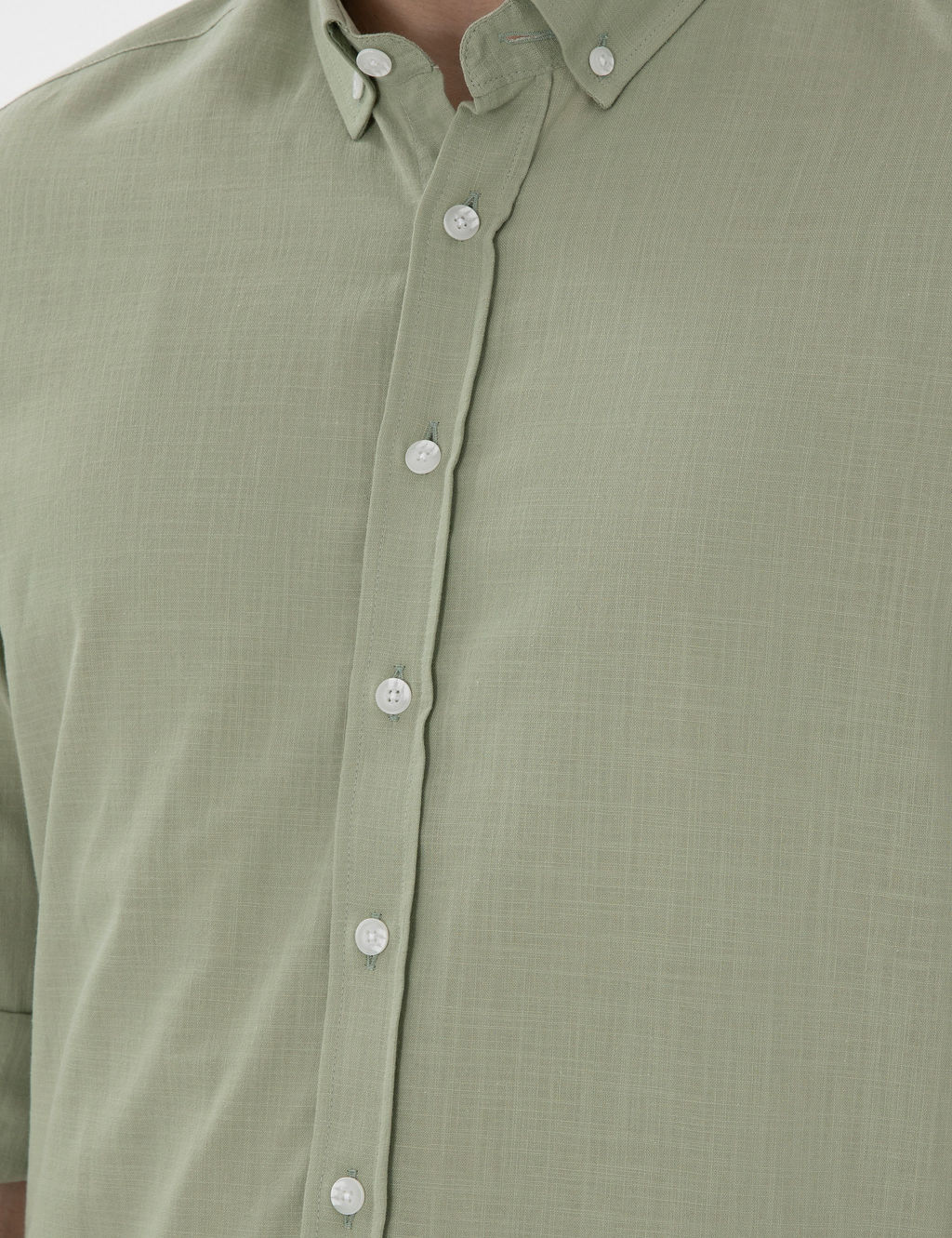 _a_la Slim Fit Keten G_r_n_ml_ G_mlek