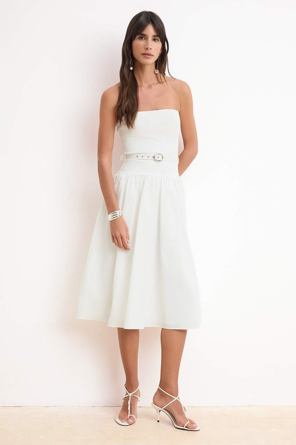 Ekru Ustu Orme Kemerli Straplez Midi Dokuma Elbise TWOSS26EL00226 - Trendyolmilla фото 2