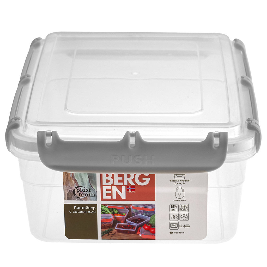 Bergen Контейнер для продуктов пластмассовый 2,6л, 25,8х17,9х9,2см, с защелками, пепельный жемчуг, подходит для СВЧ (Россия) - Домашняя Мода фото 2