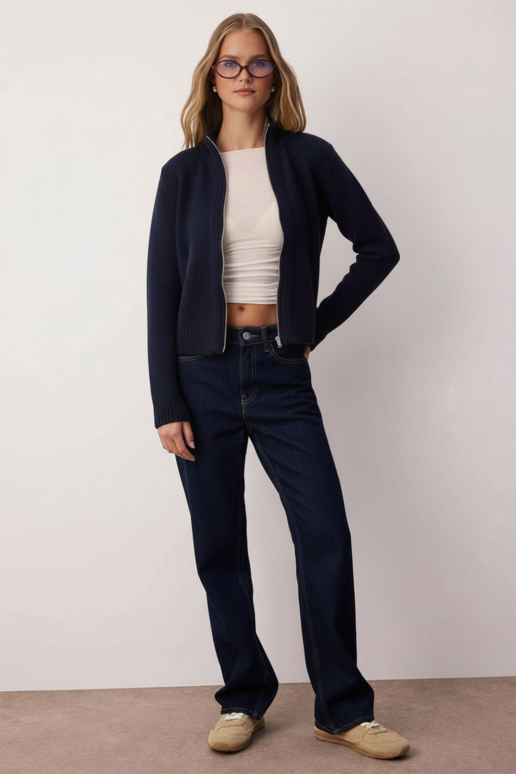 Lacivert Fermuarl? Yun Kar?s?ml? Dik Yaka Yumusak Dokulu Triko H?rka TWOAW26HI00027