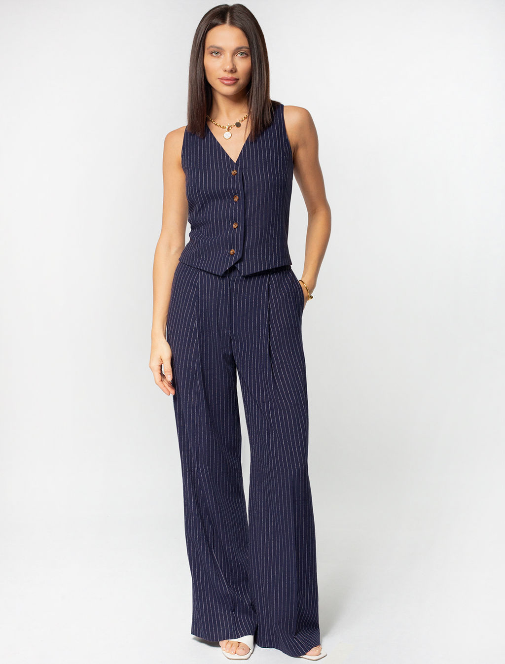 VILATTE / Жилет изо льна с вискозой без подклаки с двуслойным передом  фото 5