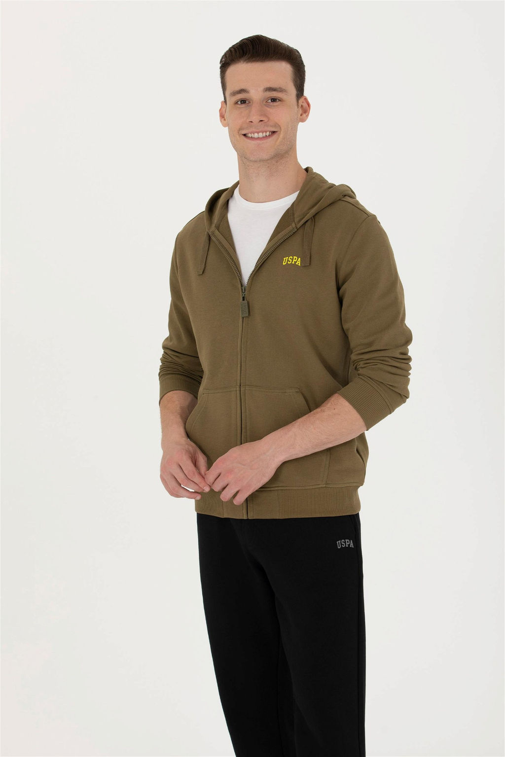 U. S. Polo Assn Мужской вязаный кардиган цвета хаки с капюшоном - U.s. polo assn фото 3