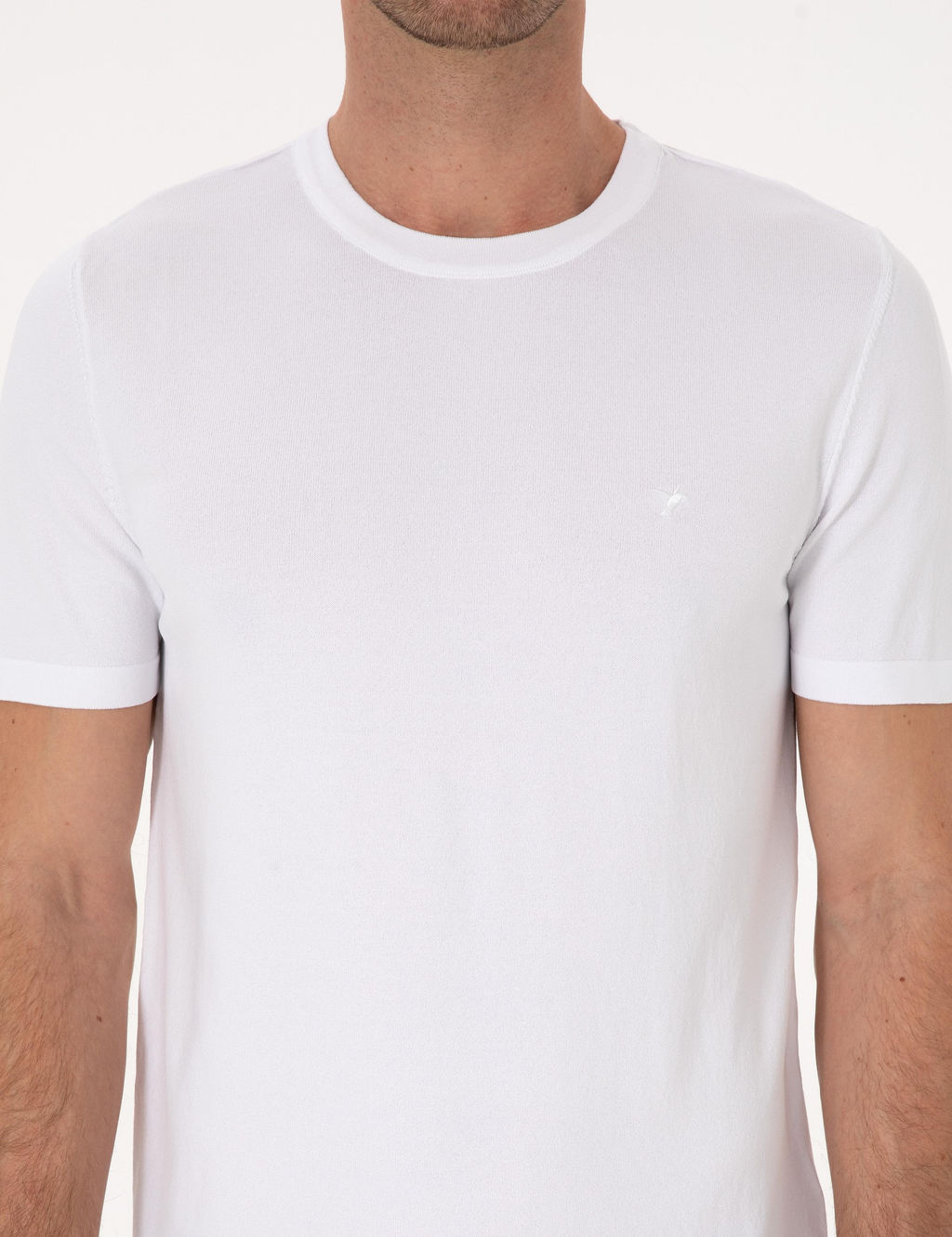Beyaz Slim Fit Bisiklet Yaka Triko T-shirt