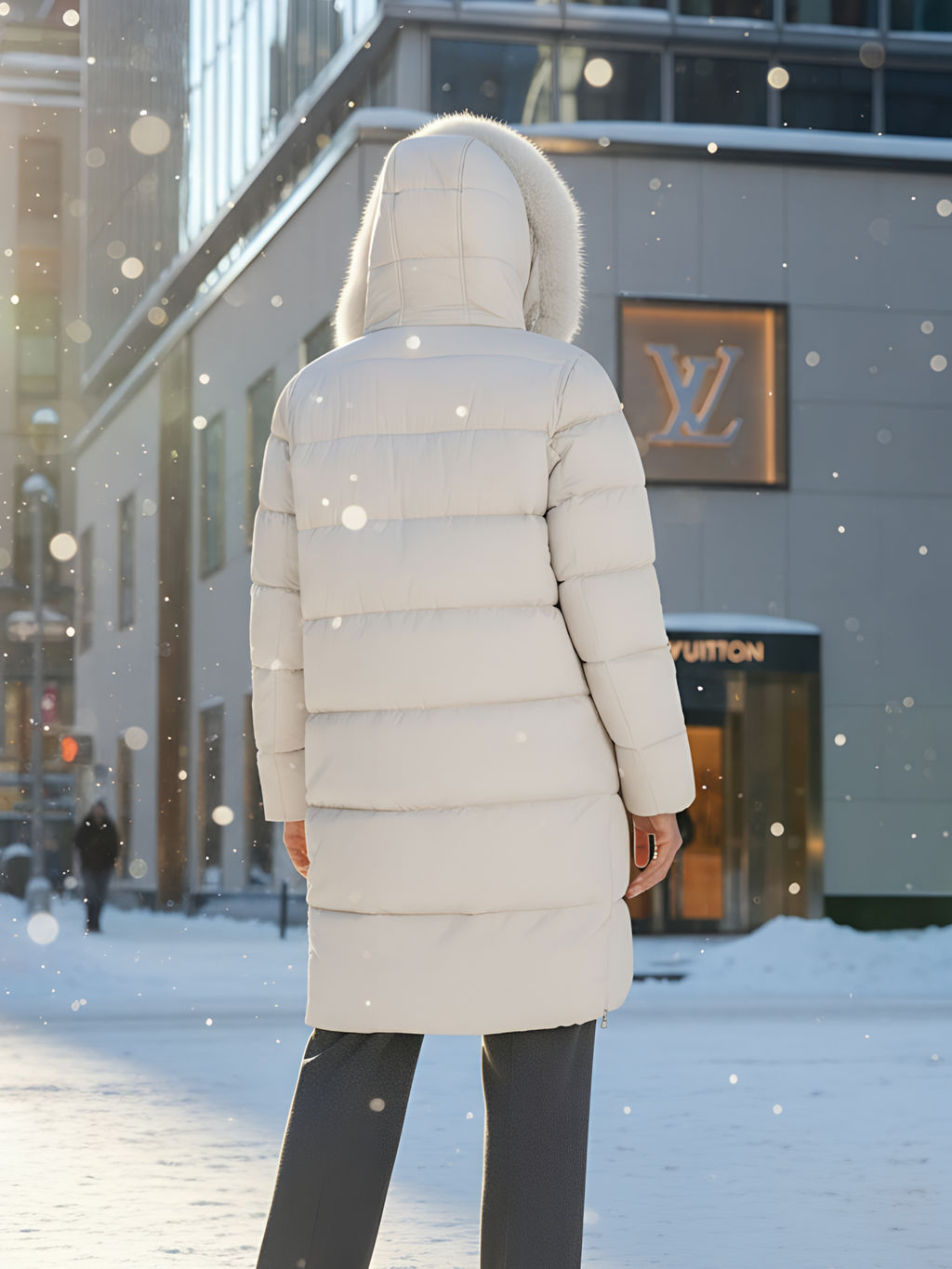 Пальто зимнее утепленное с мехом и капюшоном тренд бежевого цвета 7753B - Visdeer фото 22