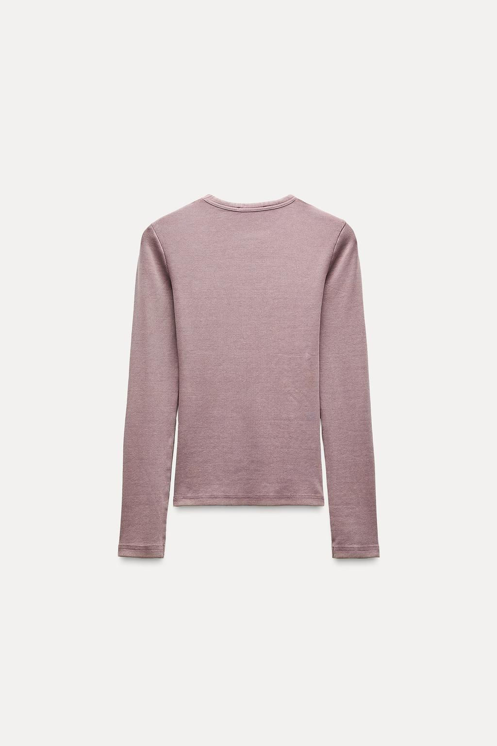 LONG SLEEVE WASHED EFFECT RIBBED T-SHIRT - Zara фото 30