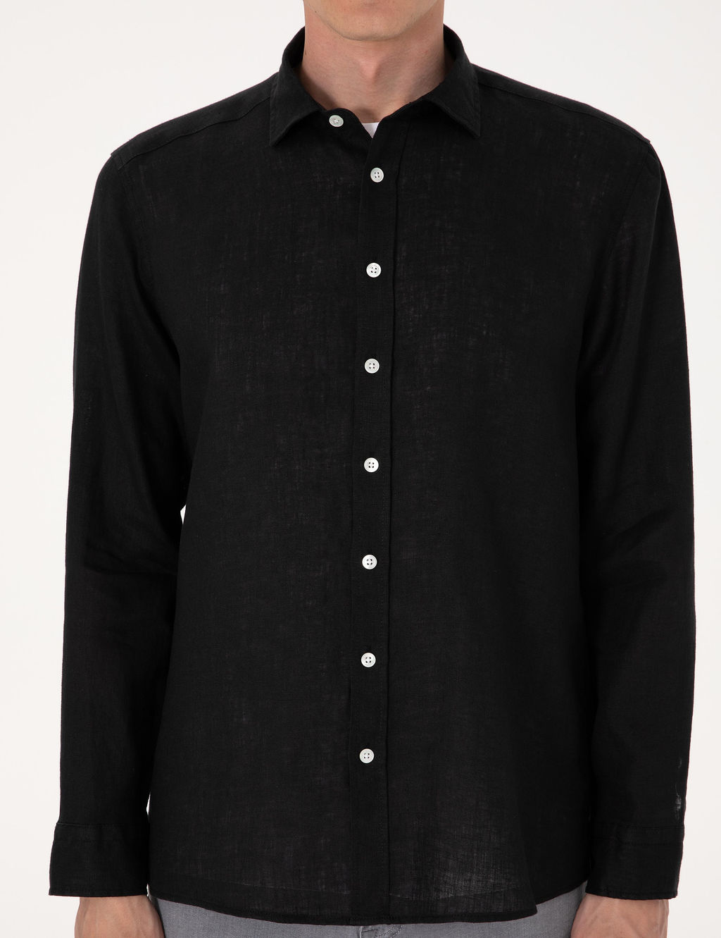 Siyah %100 Keten Regular Fit Uzunkollu G_mlek - Pierre cardin фото 13
