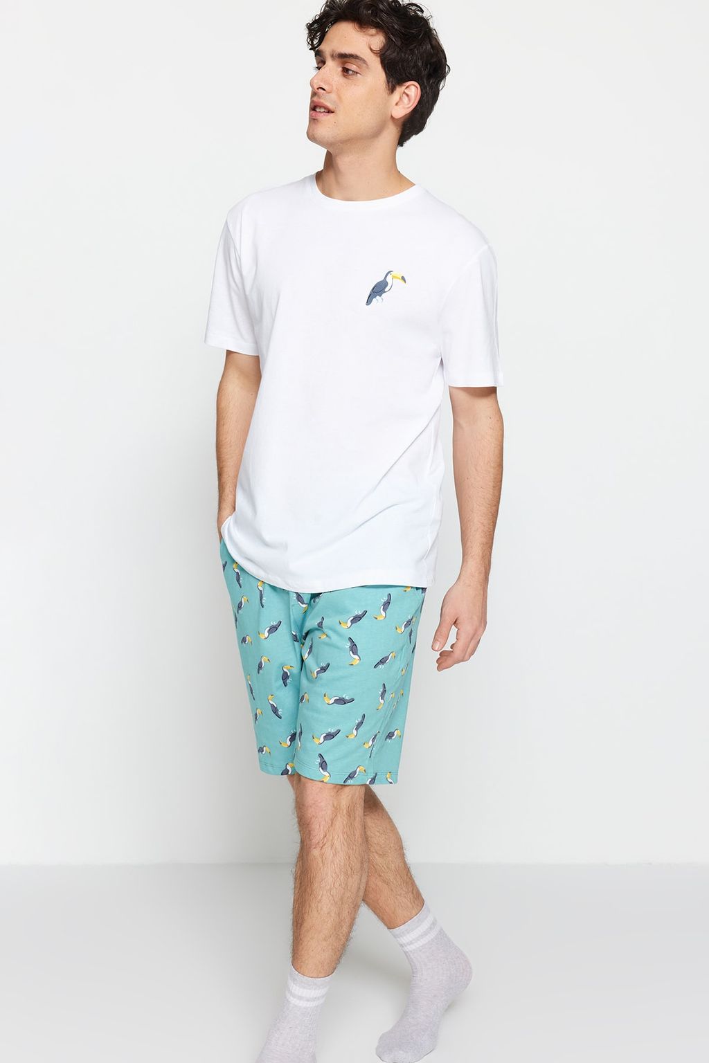 TRENDYOL MAN Yesil Regular Fit Orme Sortlu Pijama Tak?m? TMNSS23PT00033 - Trendyolmilla фото 2