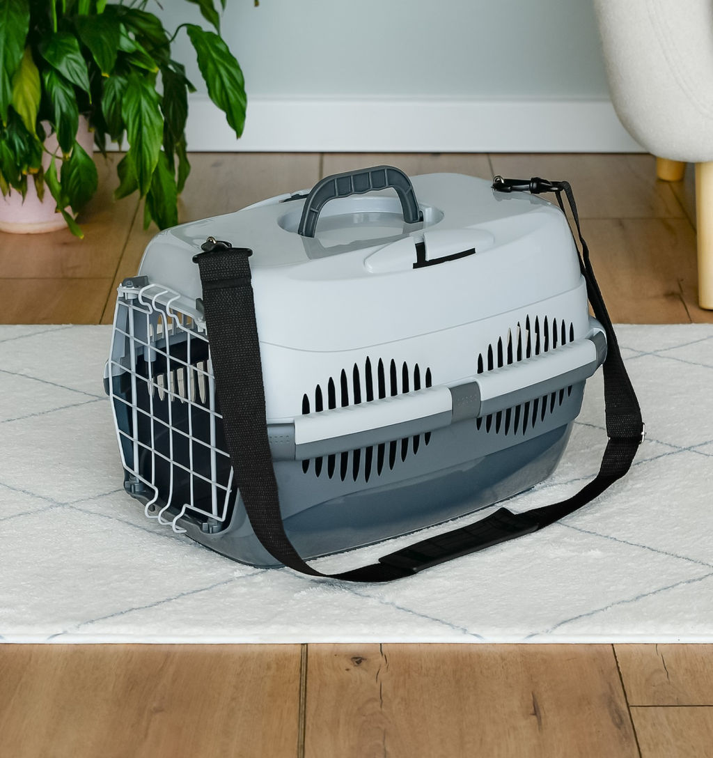 Переноска для животных "Спутник-3" с наплечным ремнем, серая, до 15кг, 58*41*36см 99ред99 4293сер-сер