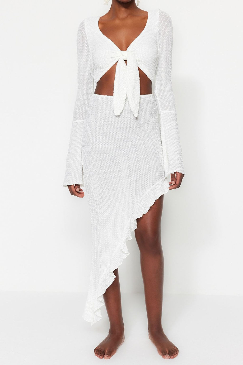 Plaj Giyim Beyaz Dokuma F?rf?rl? Bluz-Etek Tak?m TBESS23AU00040 - Trendyolmilla фото 4