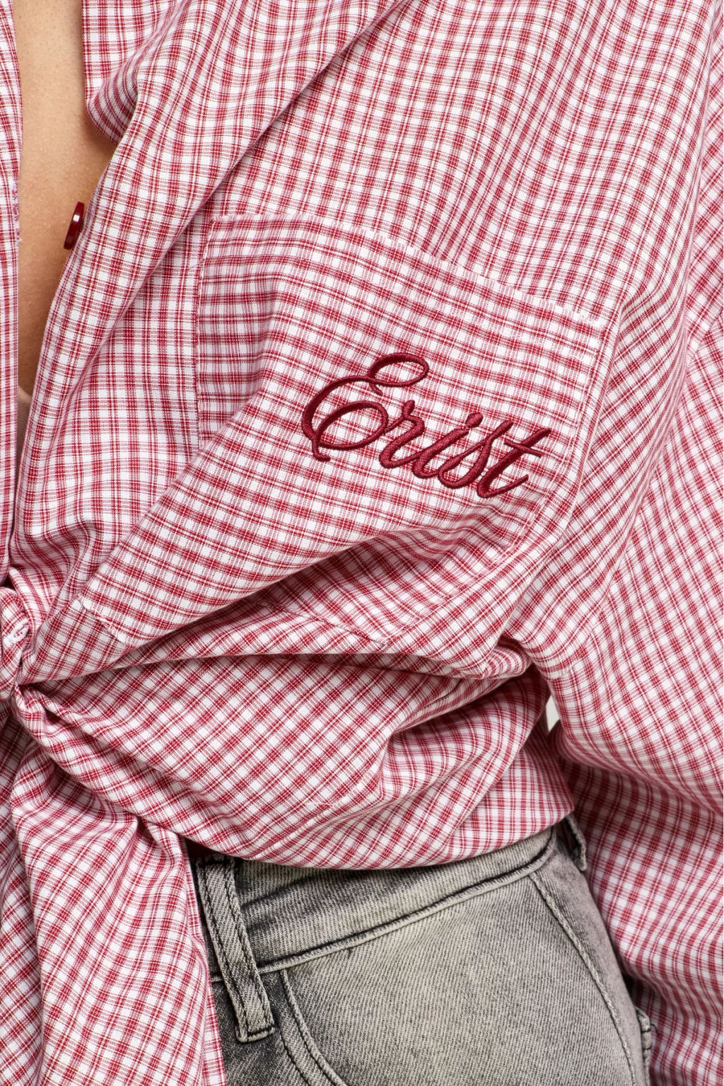 Рубашка в клетку с карманом Oversize Red