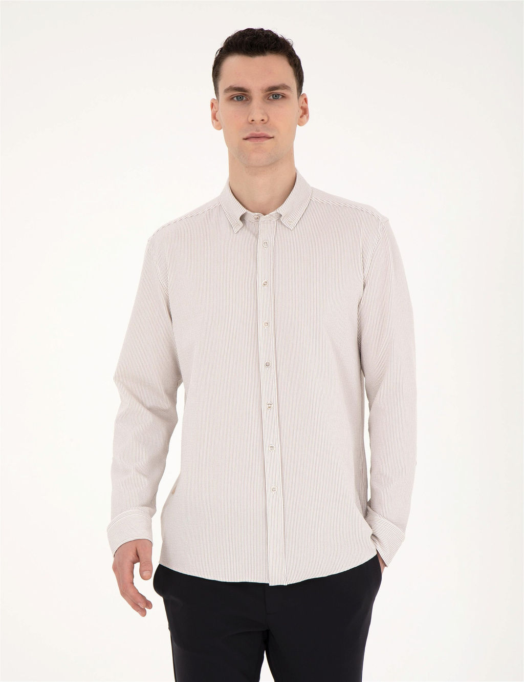 Bej Slim Fit Uzun Kollu G_mlek