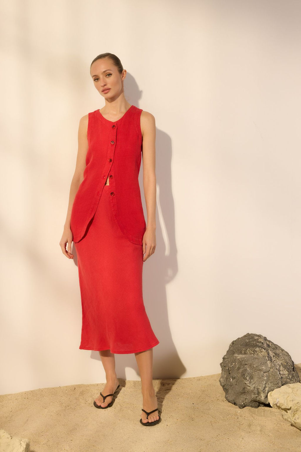 Trendyolmilla K?rm?z? %100 Keten Fitted Yelek TWOSS24YE00052 фото 2