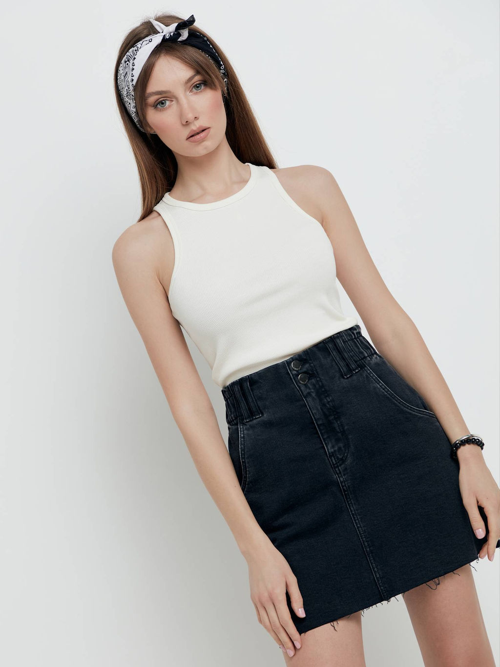 CONTE Джинсовая юбка с необработанным краем CON-424 washed black