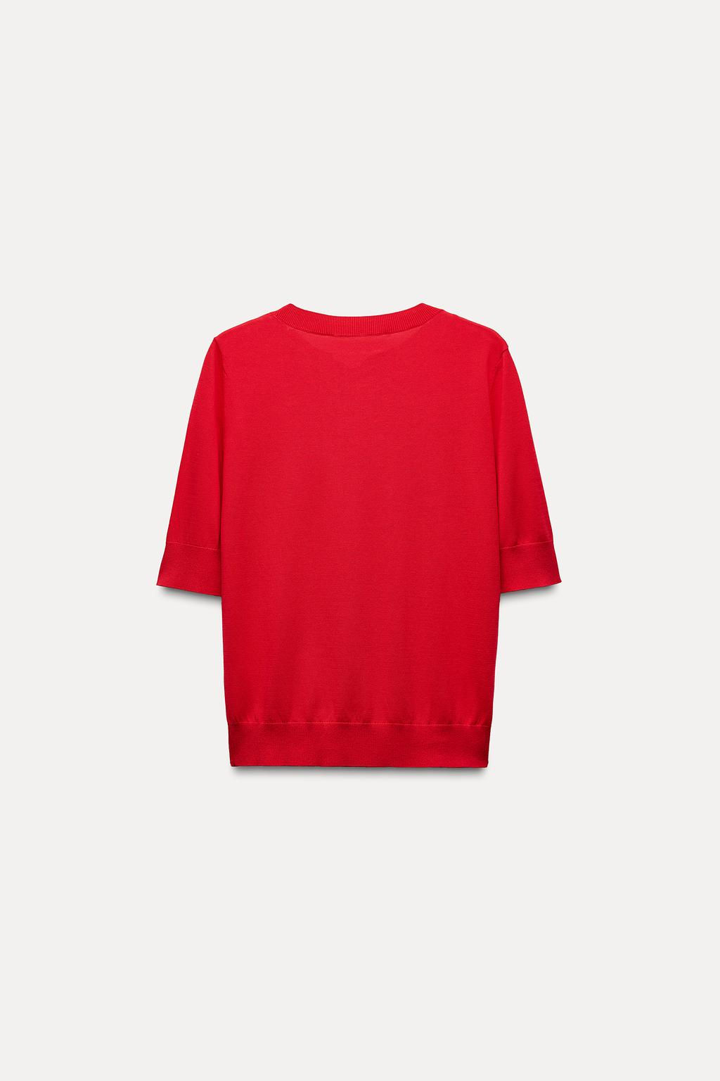 BASIC PLAIN KNIT SHORT SLEEVE TOP - Zara фото 11