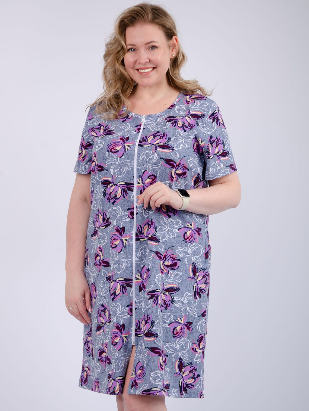 Халат "Рената" кувшинки, трикотаж