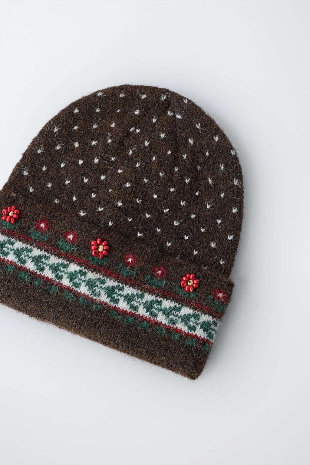 JACQUARD KNIT BEANIE WITH FLOWERS AND BEADS - Zara фото 2