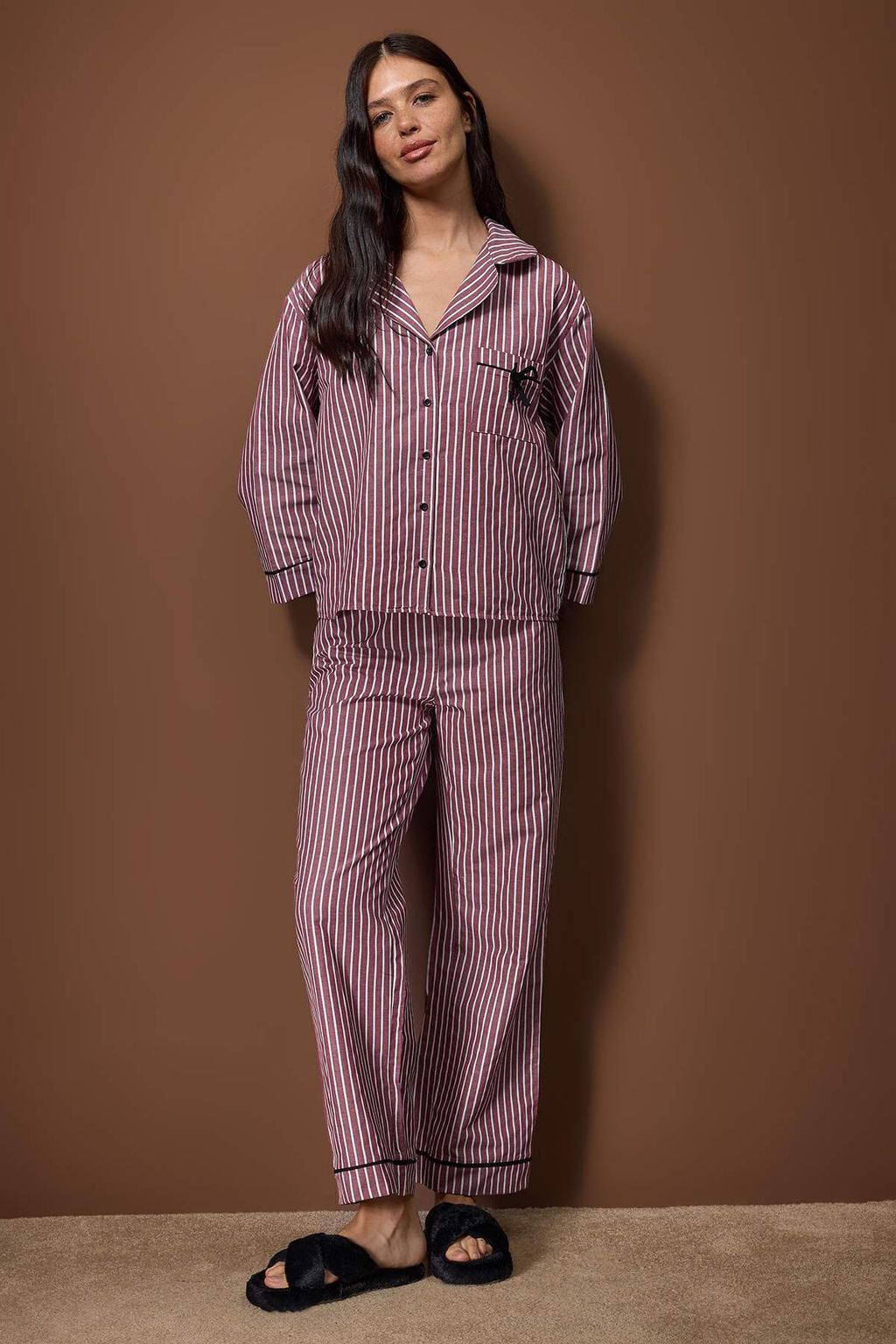 Mavi Cizgili Poplin Dokuma Pijama Tak?m? THMAW26PT00101 - Trendyolmilla фото 6
