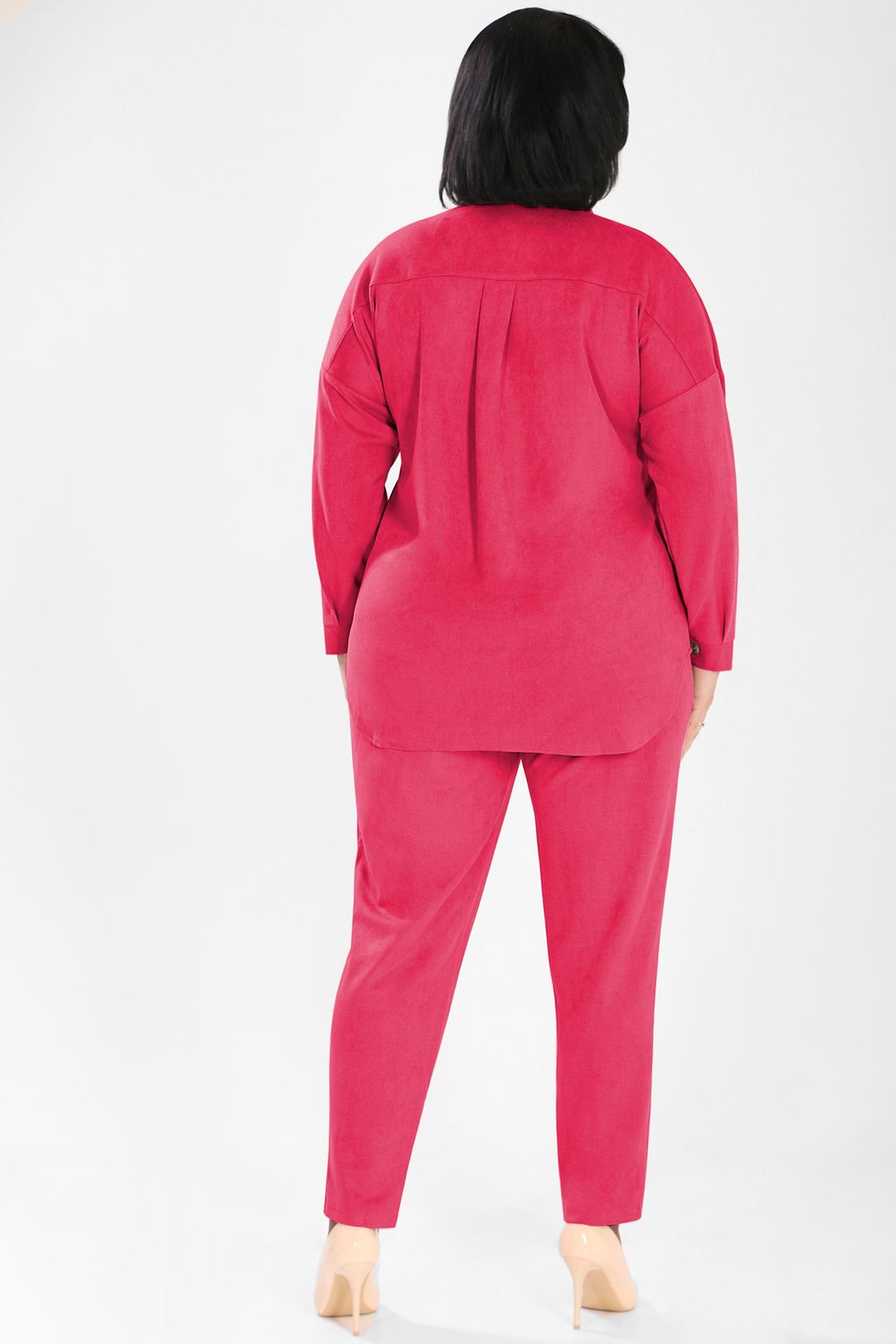 Малиновый костюм женский брючный с рубашкой plus size - Almond фото 5