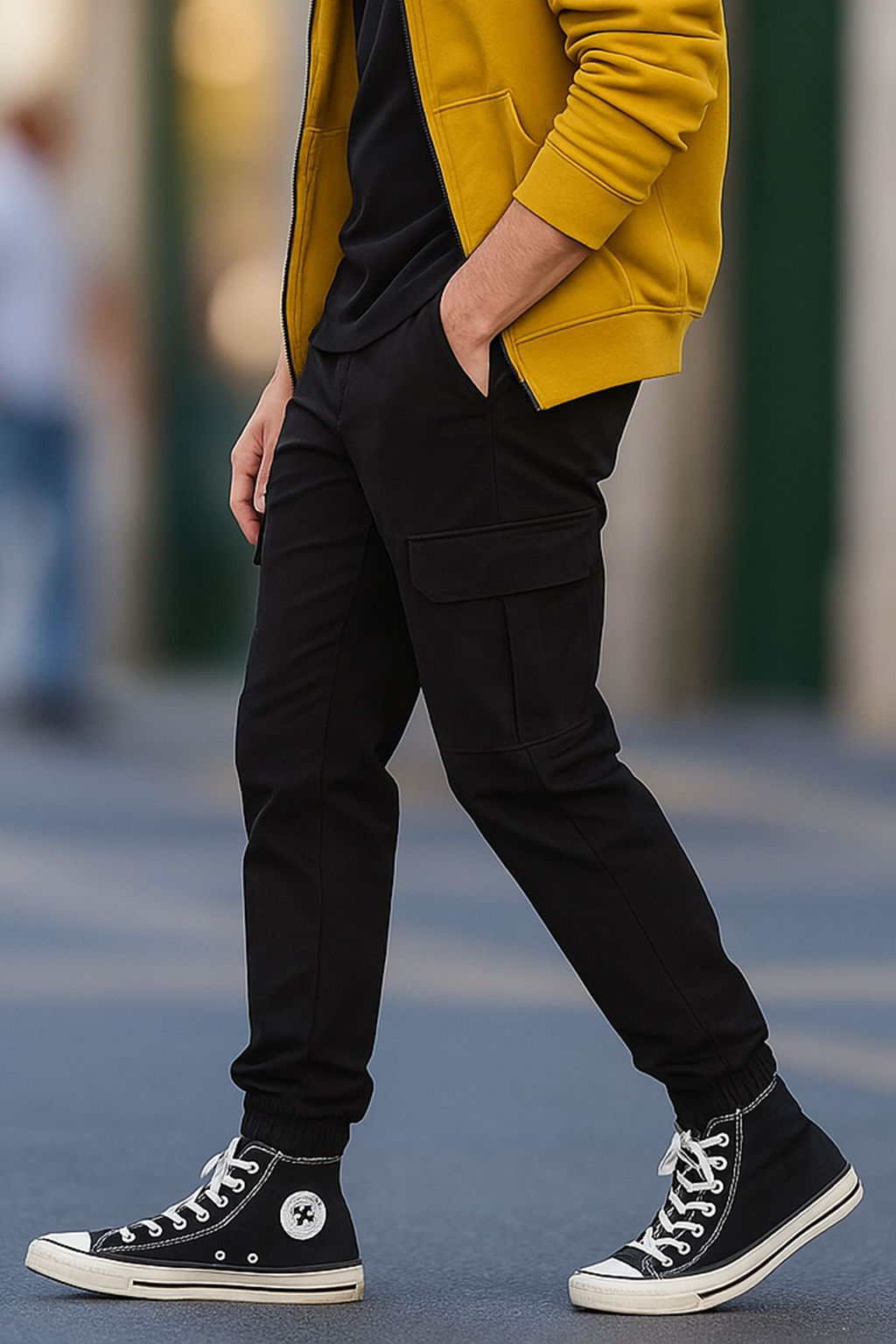 TRENDYOL MAN Siyah Jogger Kargo Cepli Gabardin Kumas Rahat Pamuklu Pantolon TMNSS25PL00027