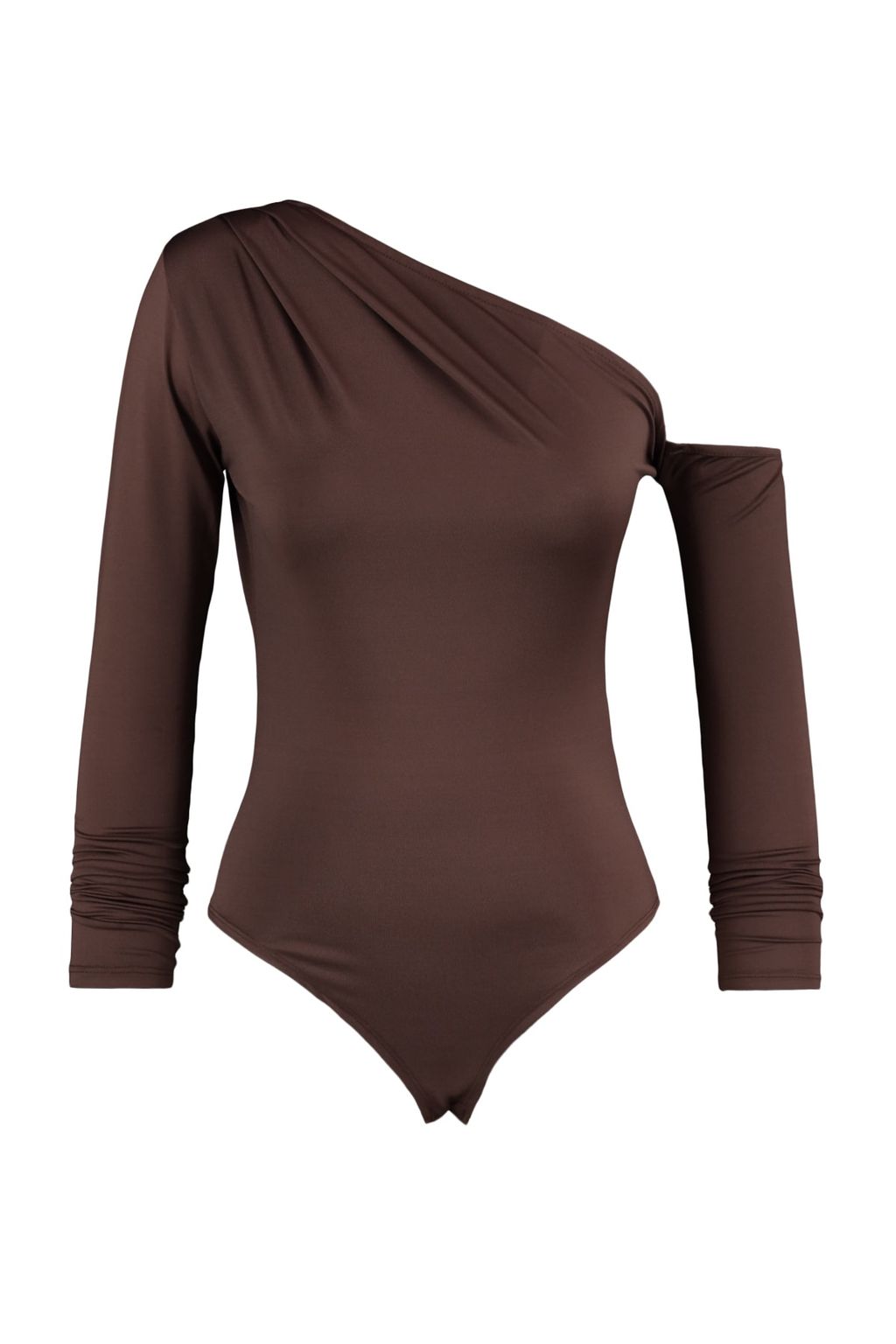 Kahverengi Asimetrik Yaka Uzun Kollu Esnek C?tc?tl? Orme Body TWOAW22BD0080
