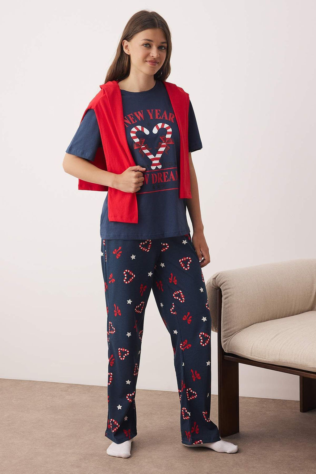 Lacivert Y?lbas? Temal? Kalpli Orme Pijama Tak?m? THMAW26PT00048 - Trendyolmilla фото 2