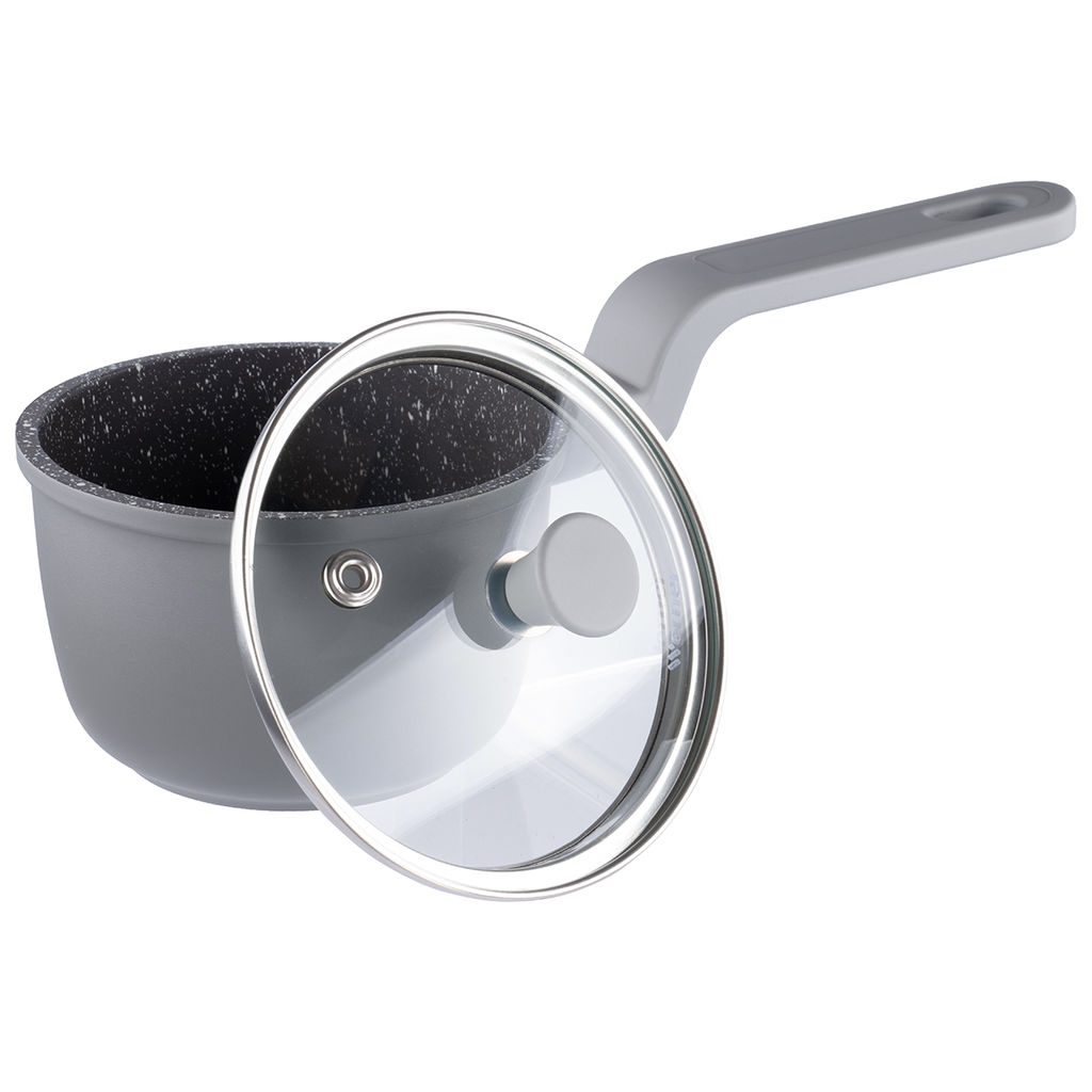 52194 WERNER Ковш MINI 10х6,75см/0,5л из литого алюминия со стеклянной крышкой, бакелитовой ручкой с покрытием Soft Touch. Толщина стенок/дна: 1,5/3,0мм. Цвет: серый.  фото 3