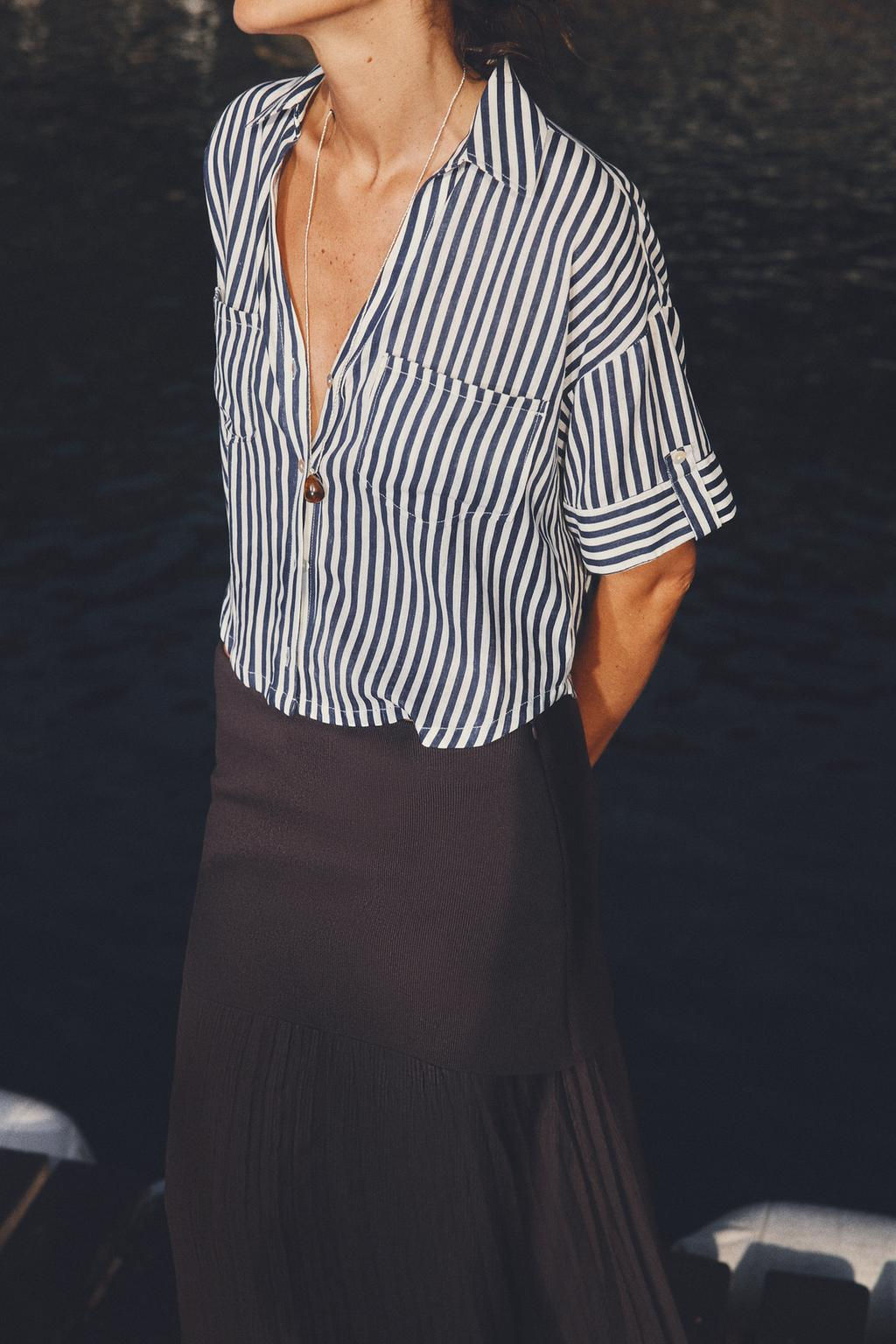 CROPPED LINEN BLEND SHIRT - Zara фото 28