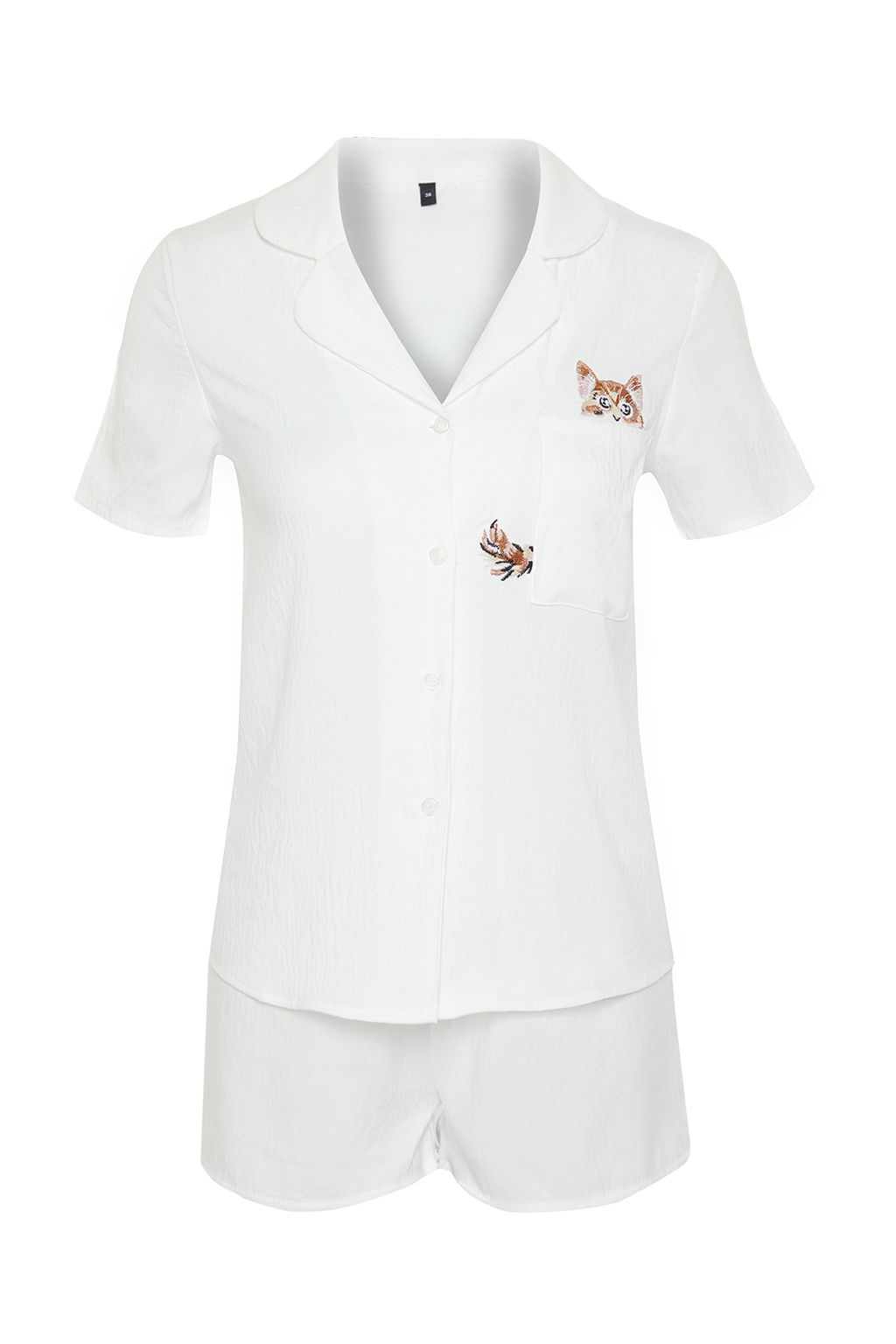 Trendyolmilla Beyaz Kedi Nak?sl? Sortlu Dokuma Pijama Tak?m? THMSS24PT00123  фото 8