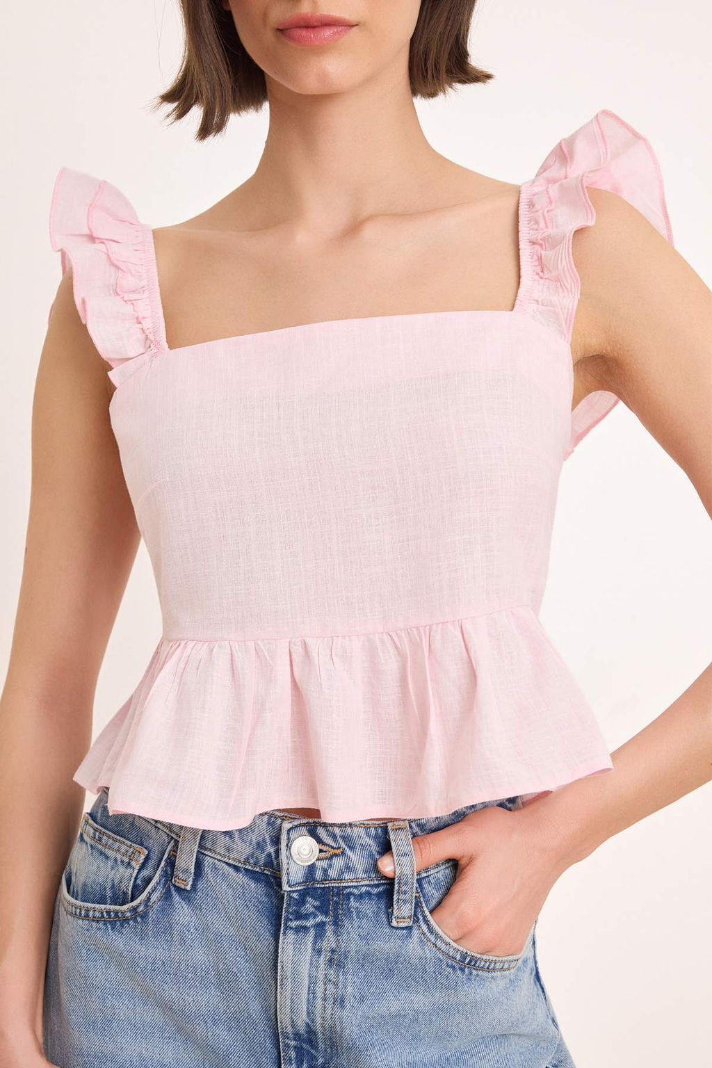 Pembe F?rf?r Ask?l? S?rt? Gipeli Pamuklu Ince Dokuma Bluz TWOSS26BZ00530 - Trendyolmilla фото 3