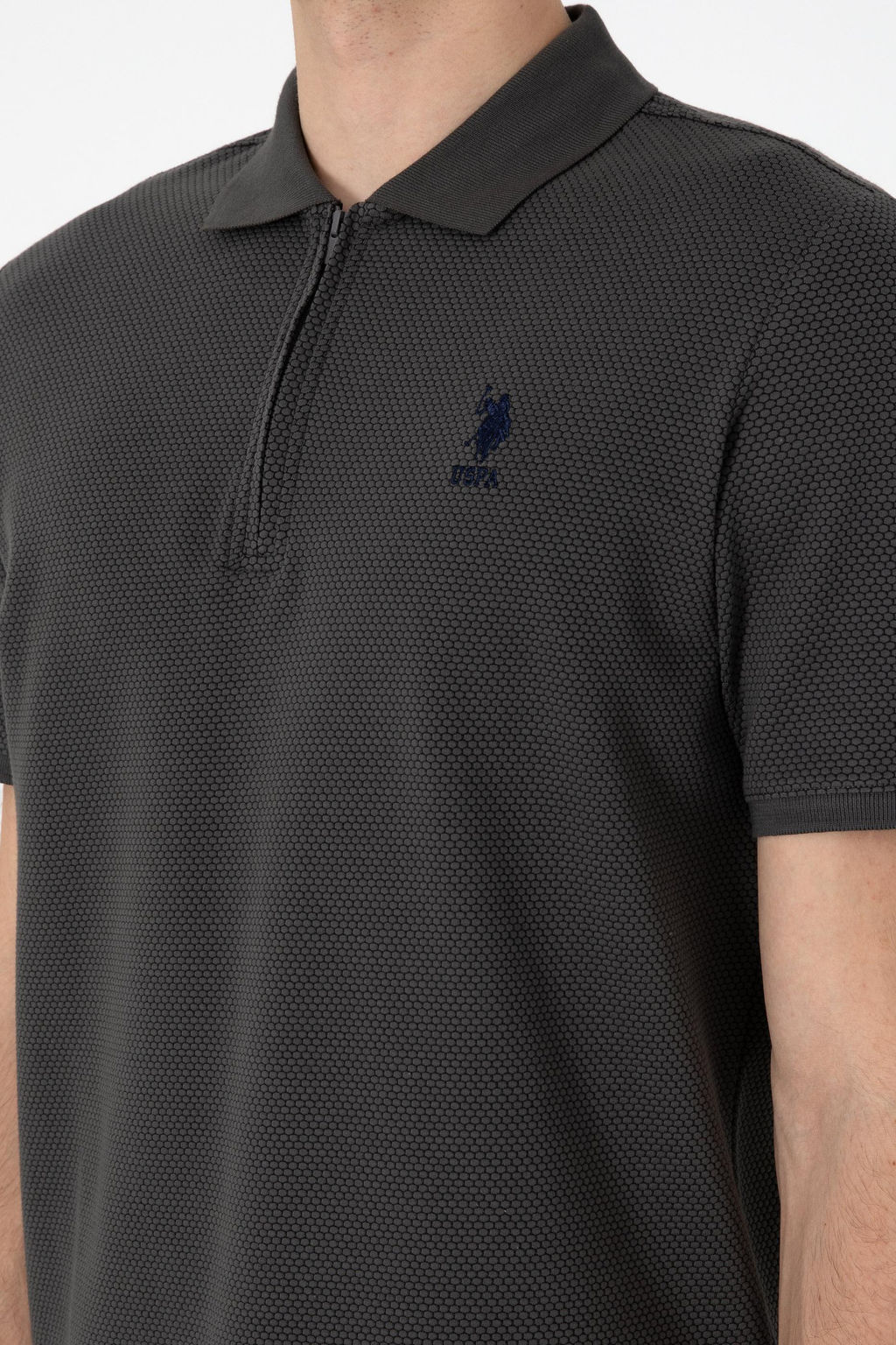 Erkek Regular Fit Fermuarl_ Antrasit Dokulu Ti__rt