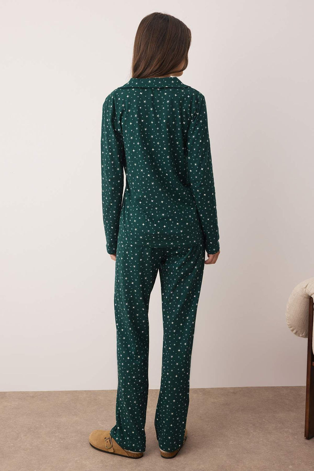 Trendyolmilla Lacivert %100 Pamuklu Galaksi Desenli Orme Pijama Tak?m? THMAW25PT00097  фото 4