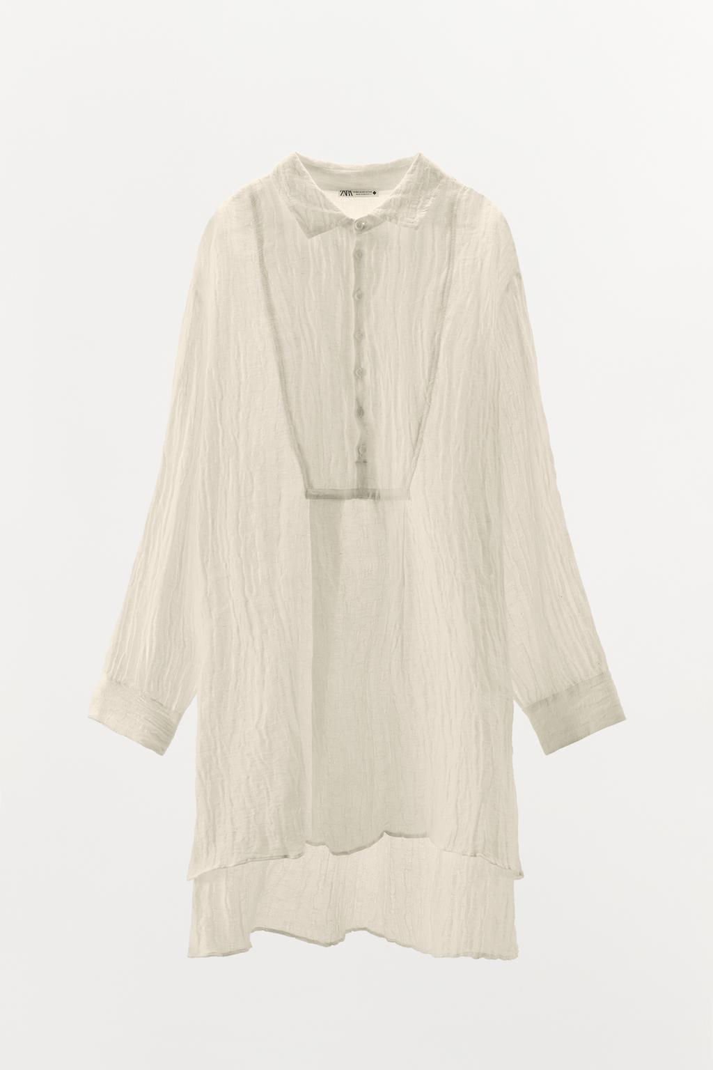 LIMITED EDITION CREASED-EFFECT LINEN BLEND SHIRT - Zara фото 5