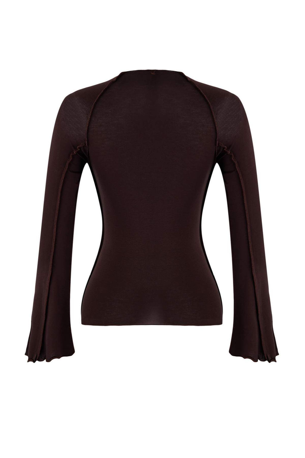 Kahverengi Fitted/Vucuda Oturan Dik Yaka Nervurlu Premium Yumusak Orme Bluz TWOSS26BZ00241