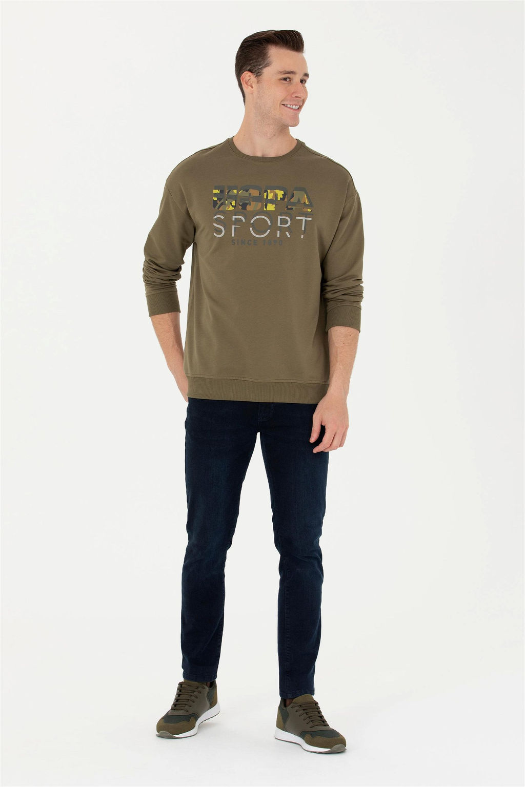 Свитшот мужской U. S. Polo Assn цвета хаки из хлопка - U.s. polo assn фото 4
