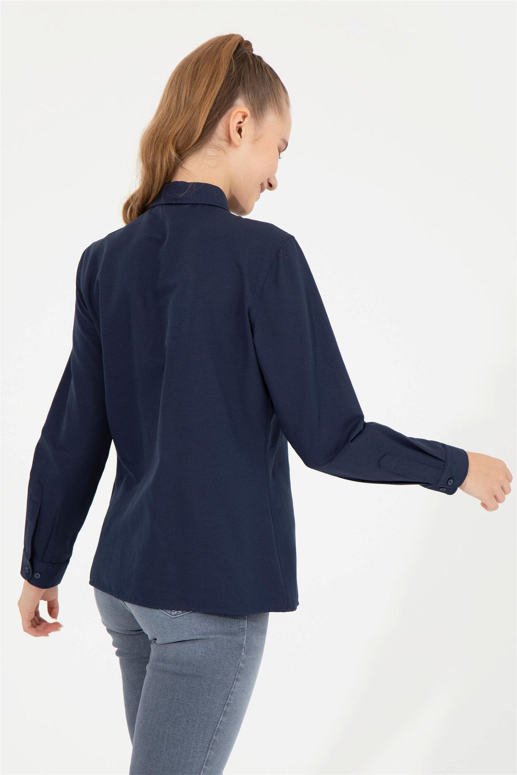 Женская темно-синяя рубашка с длинным рукавом, базовая - U.s. polo assn фото 11