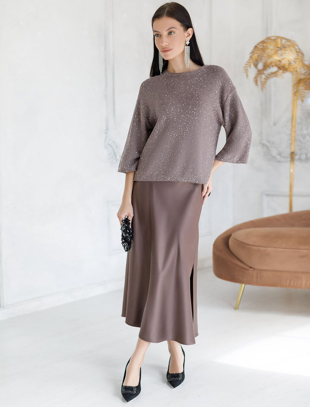 Джемпер из хлопковой пряжи с пайетками - Vilatte фото 5