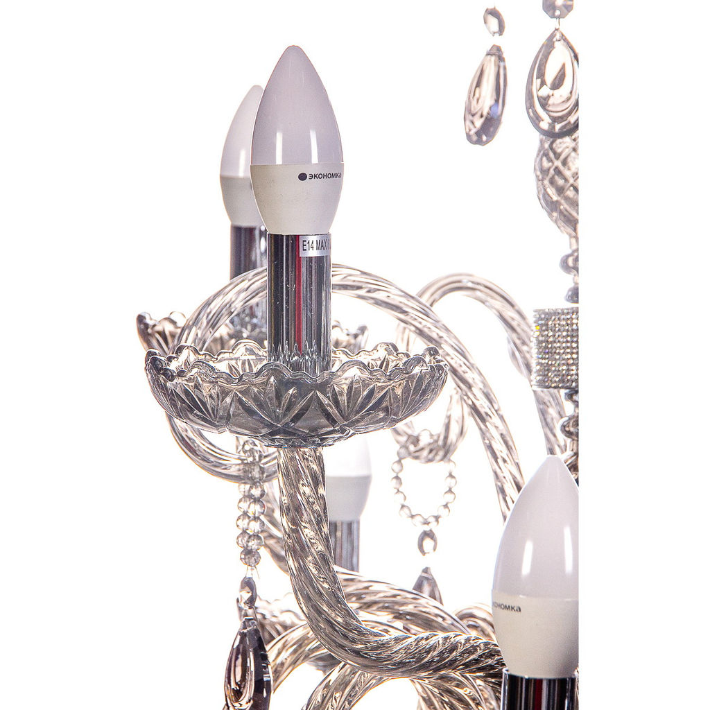 Люстра подвесная в стиле барокко "Alfa Mobili" 12*40Вт Е14 ZF-8206-8+4 со стеклянными основаниями