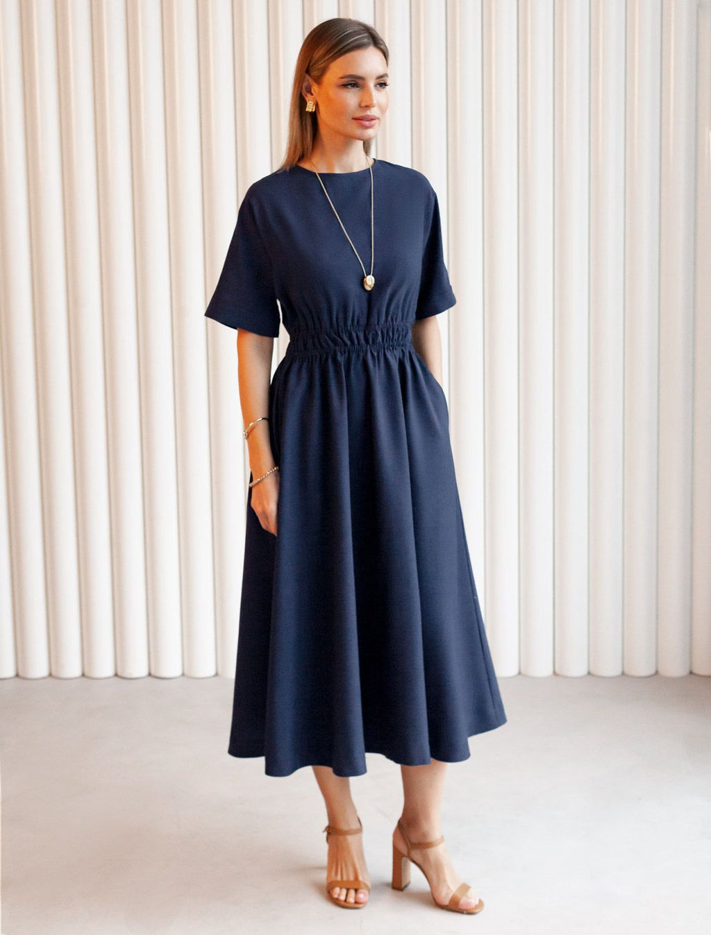 VILATTE / Платье из плотного лиоцелла с поясом на резинке  фото 9