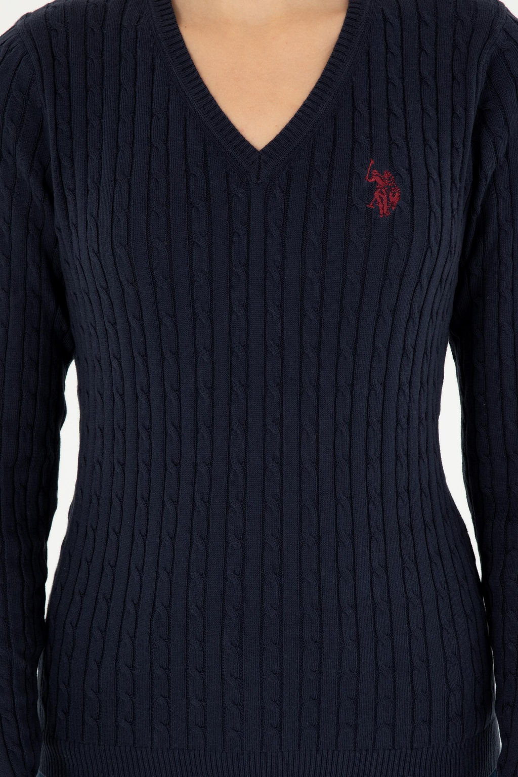 Женский темно-синий базовый свитер с v-образным вырезом Неожиданная скидка в корзине - U.s. polo assn фото 6