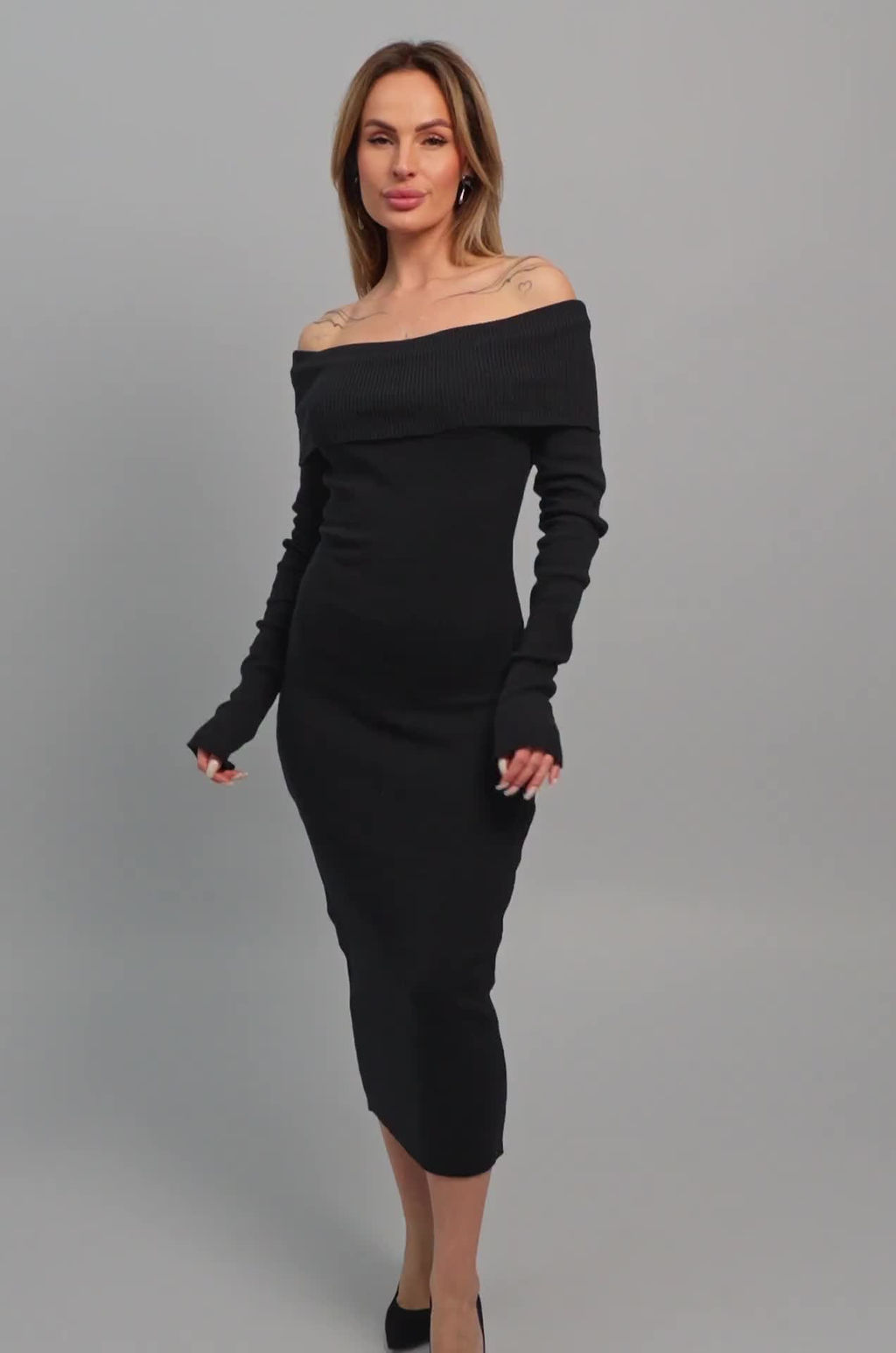 Женское вязаное платье с открытыми плечами Happyfox