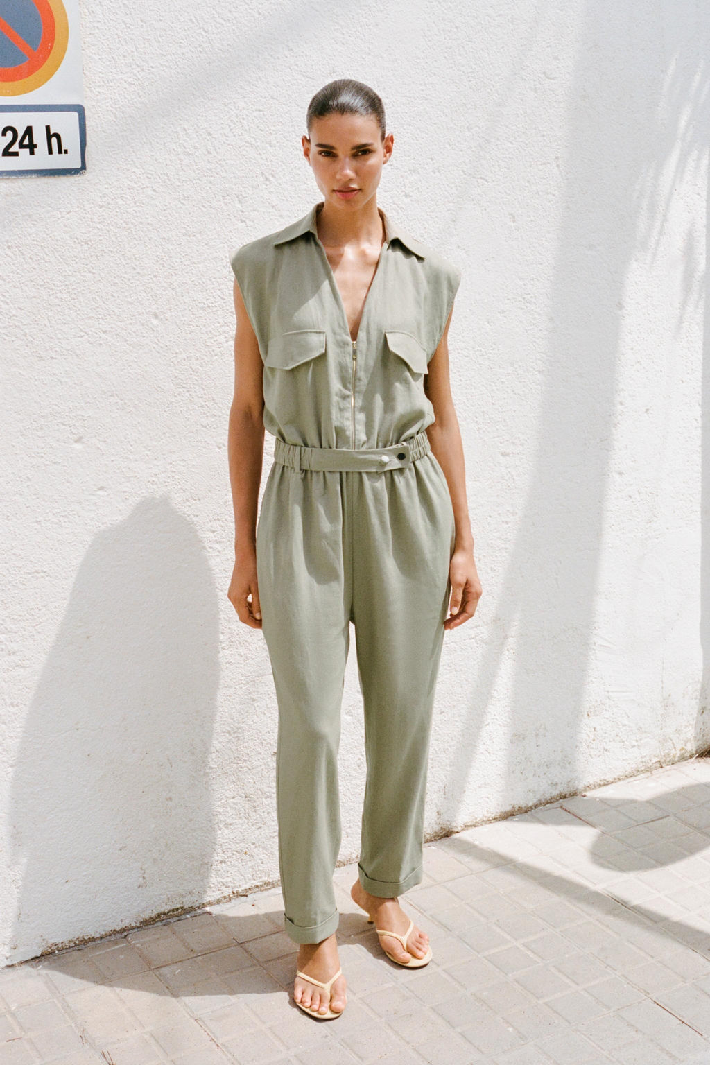 LINEN BLEND BELTED JUMPSUIT - Zara фото 8