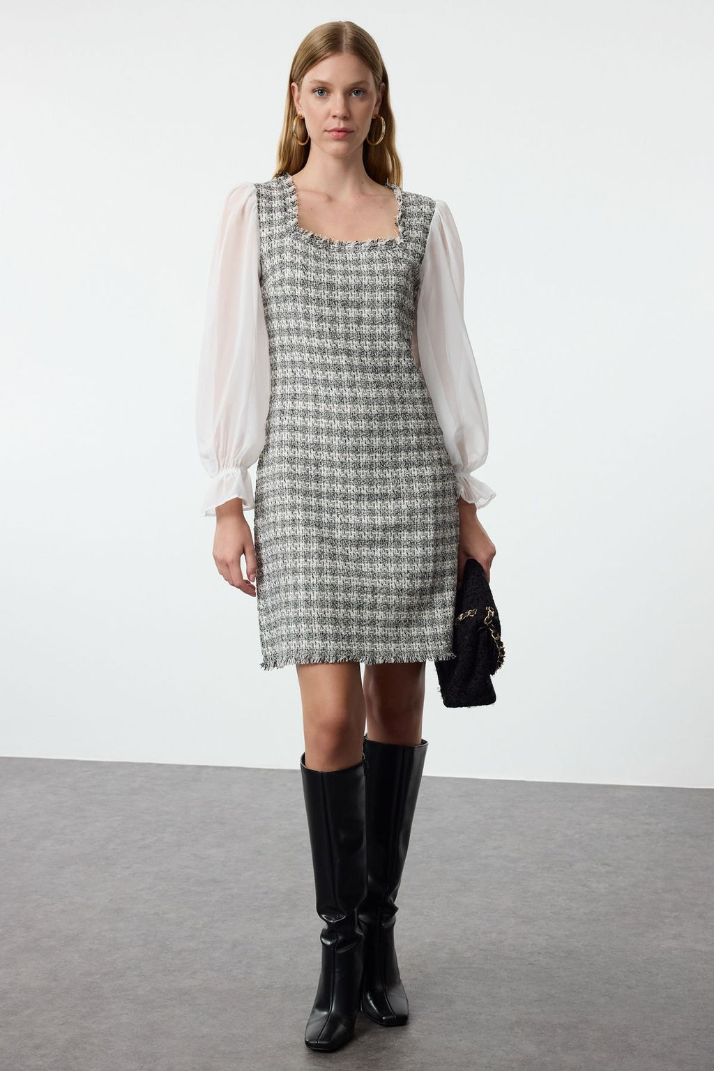 Cok Renkli Ekose / Kareli Mini Dokuma Elbise TWOAW21EL0532