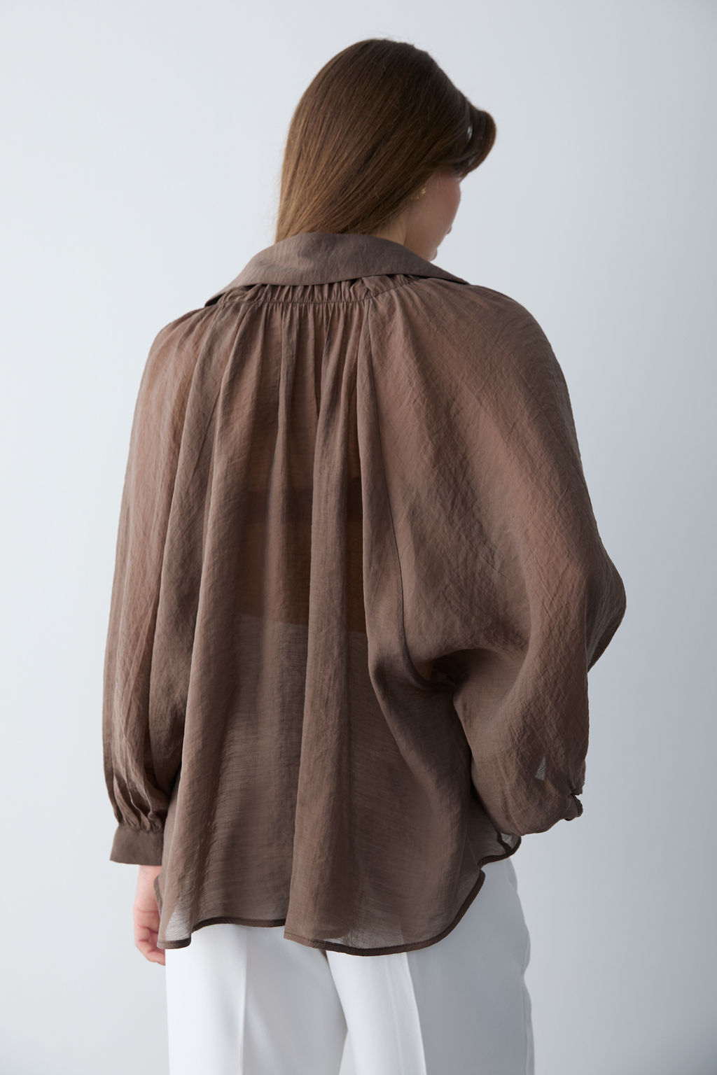 Kahverengi Ince Dokumlu Balon Kol Dokuma Gomlek TWOSS26GO00139 - Trendyolmilla фото 5