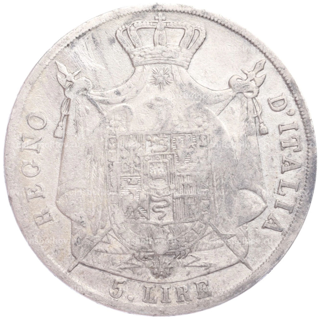 Монета 5 лир 1812 года М Наполеоновское королевство Италия