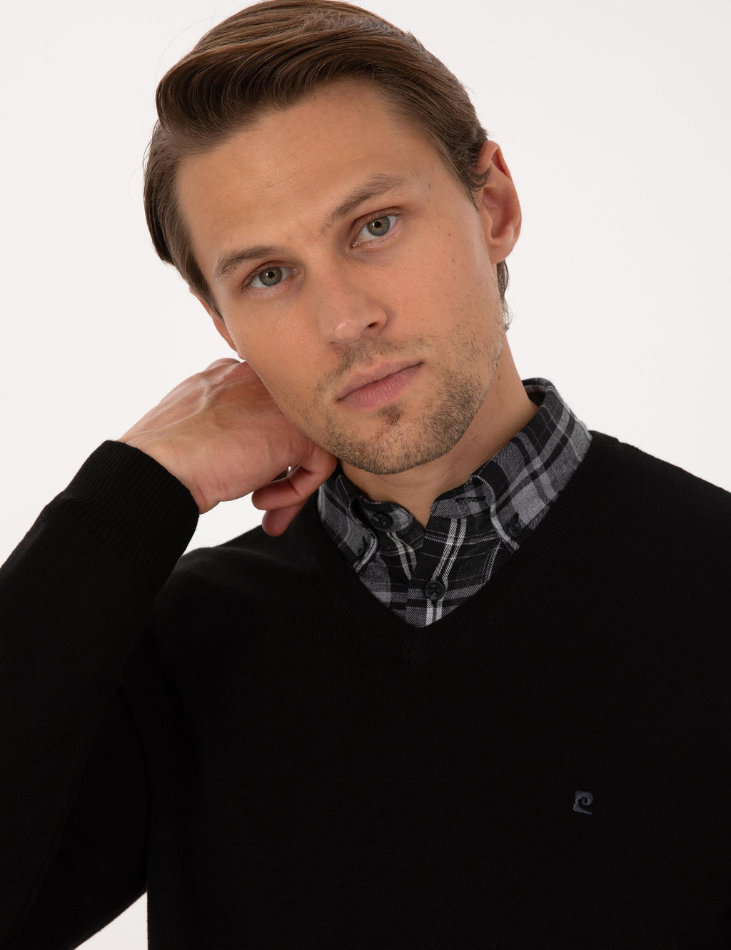 Siyah Slim Fit V Yaka Basic Triko Kazak - Pierre cardin фото 2