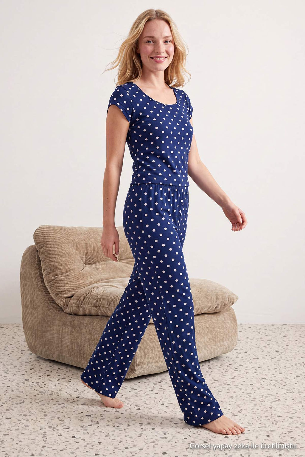 Lacivert Puantiyeli Viskon _rme Pijama Tak_m_ THMAW27PT00039